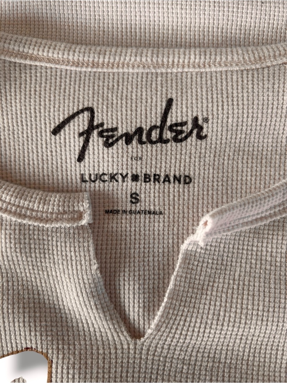 4/$20 Lucky Brand Fender Graphic Thermal Waffle Knit Top Small Rock Band Tee - Picture 3 of 5